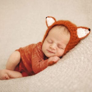 Photograph of cute newborn baby in fox outfit in East Yorkshire